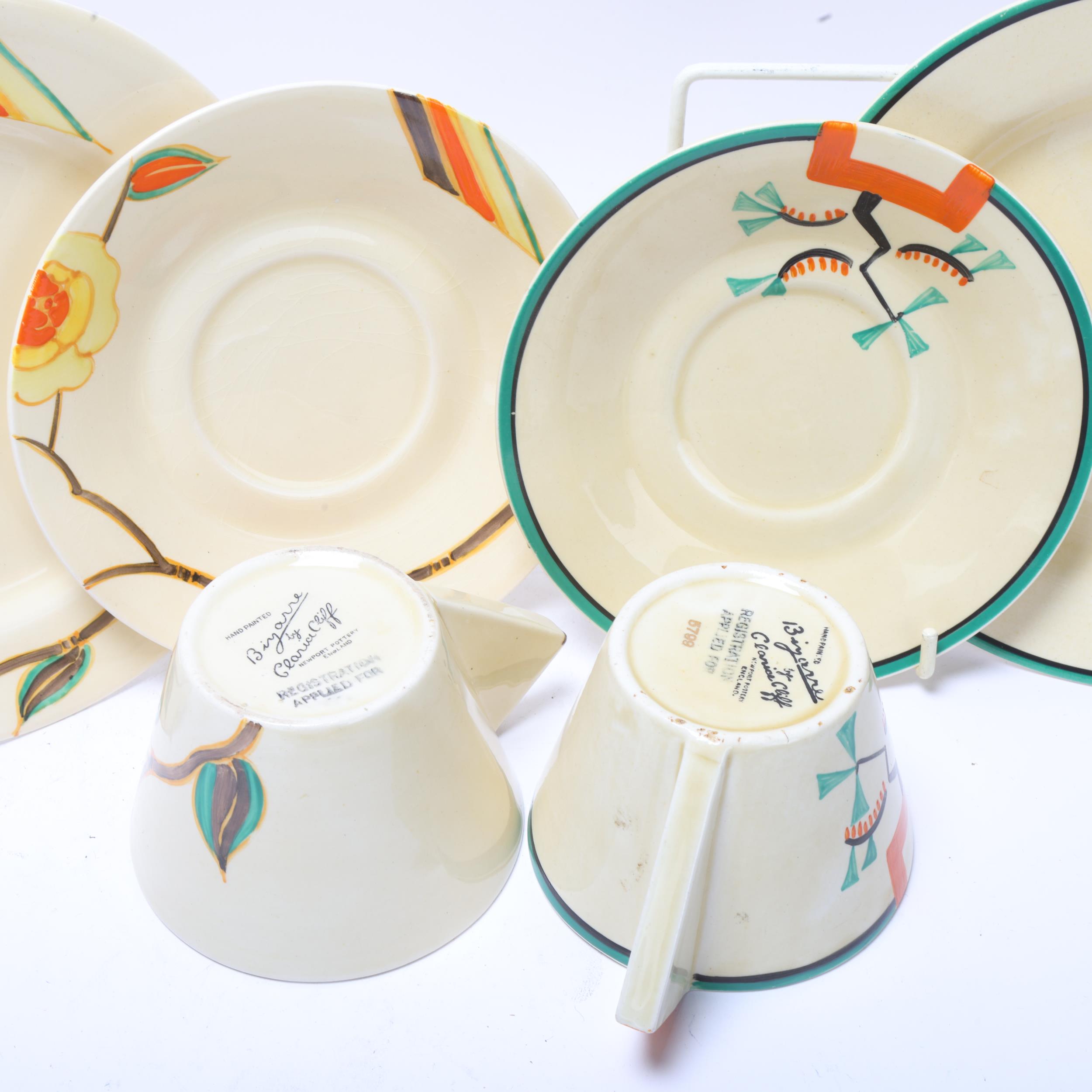 2 Clarice Cliff Art Deco Bizarre teacups saucers and side plates (2) All in good condition, no chips - Image 2 of 3