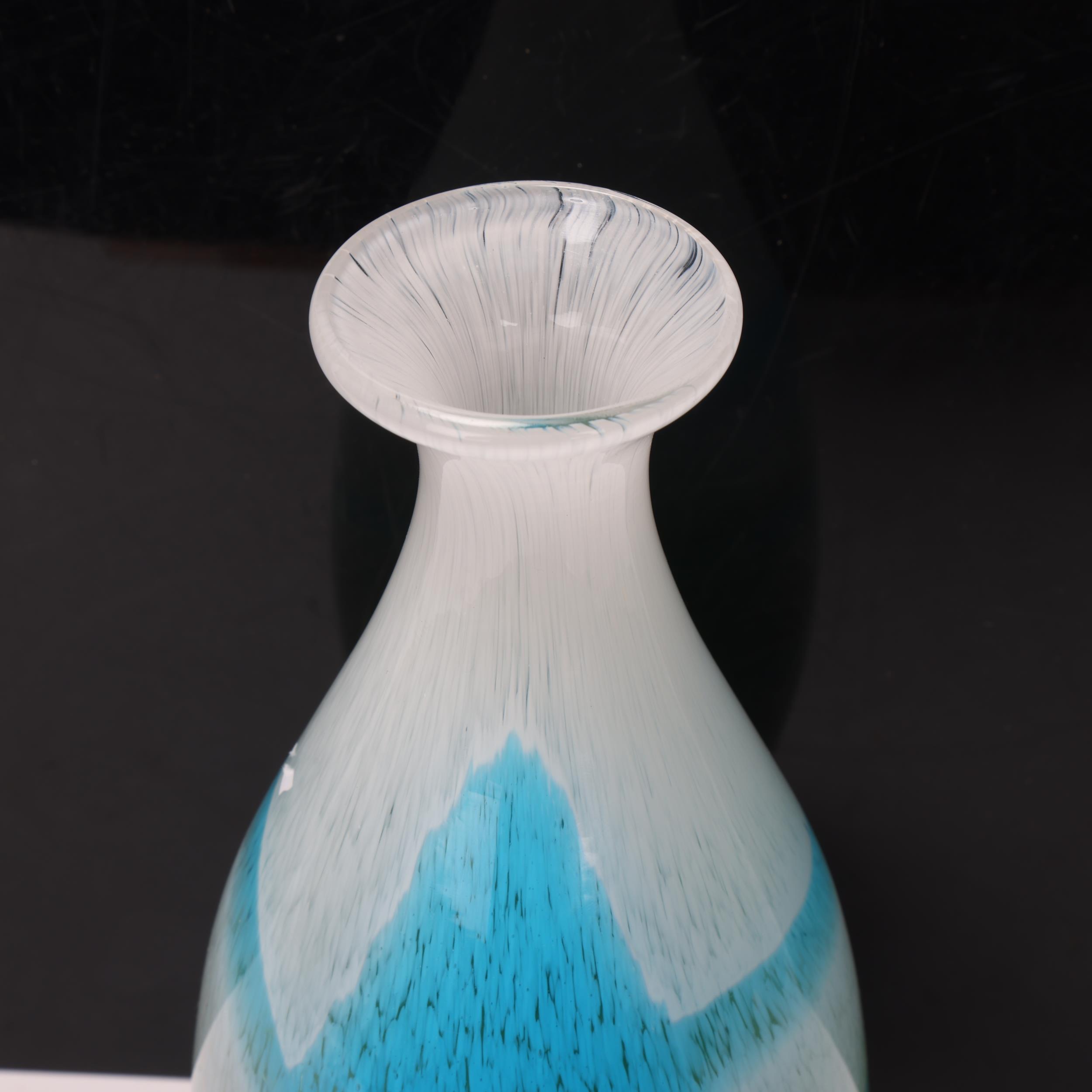 A hand blown blue/green glass vase, with polished pontil to base, no makers marks, height 28cm - Image 2 of 3