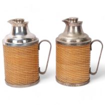 A pair of vintage Christian Dior thermos jugs, with silver plated and wicker bodies, makers stamps