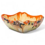 Clarice Cliff Bizarre Art Deco square fruit bowl, width 20cm Good condition, no chips cracks or