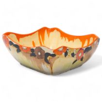 Clarice Cliff Bizarre Art Deco square fruit bowl, width 20cm Good condition, no chips cracks or