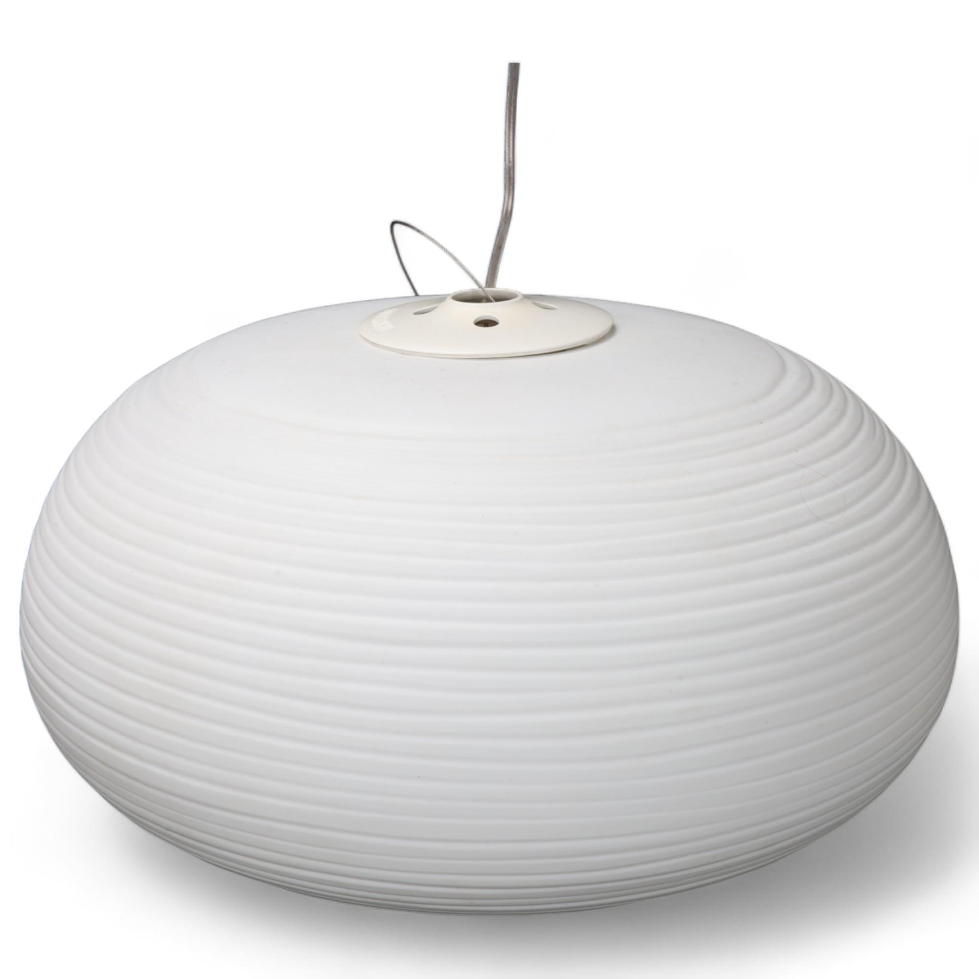 A Foscarini "Rituals" white glass pendant lamp, with white metal ceiling rose, diameter approx 35cm,