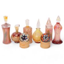 RICHARD CLEMENTS studio glass, 6 scent bottles with stoppers, most with gallery labels to base,