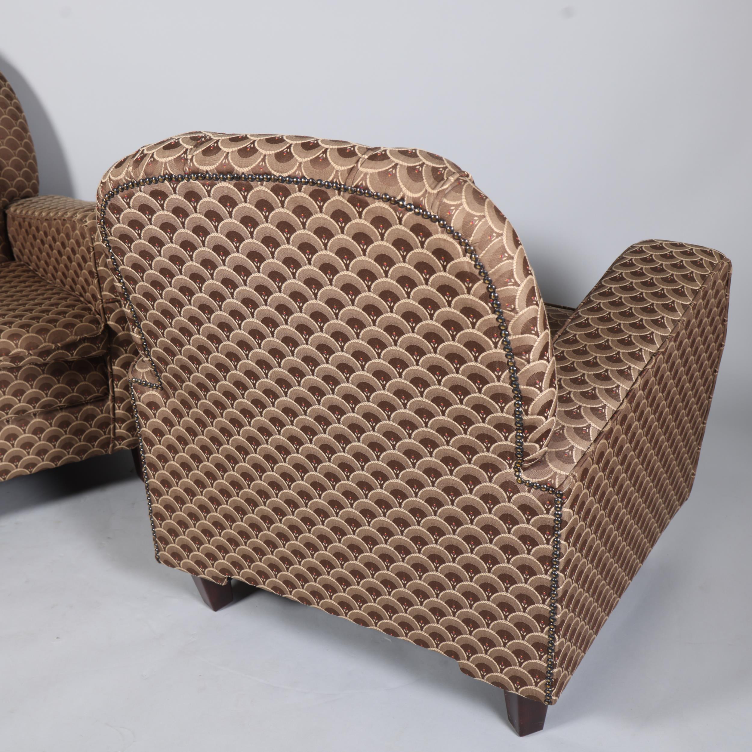 Pair of Art Deco style upholstered armchairs, overall arm width 82cm - Image 4 of 4