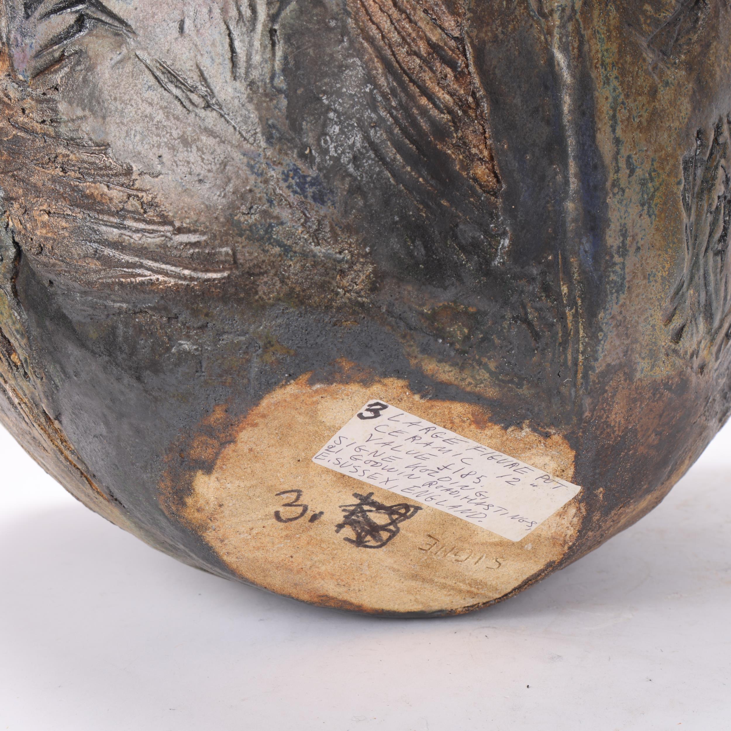 SIGNE KOLDING, Danish, a large hand built sculptural bowl with figural relief decoration, signed - Image 3 of 3