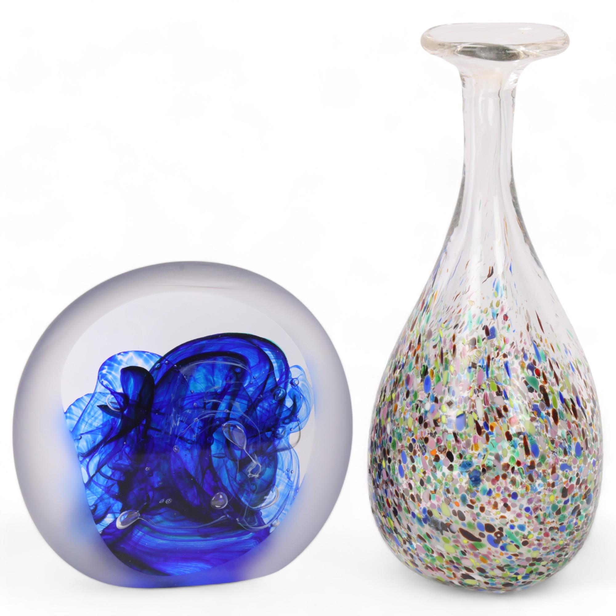JANE CHARLES, a studio glass paperweight with blue internal layered glass, signed to base, height