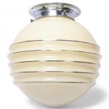 Art Deco globular ceiling light fitting, with silver lined opaque glass shade and chrome fitting,