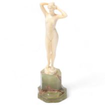 Art Nouveau simulated ivory Classical nude on onyx base, unsigned, height 18cm Good original