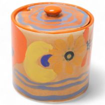 Clarice Cliff Catano drum-shaped preserve pot and cover, height 8cm Good condition, no chips