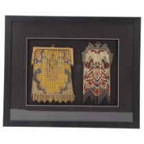 2 Art Deco enamelled and coloured mesh evening bags, mounted in good quality modern frame, overall
