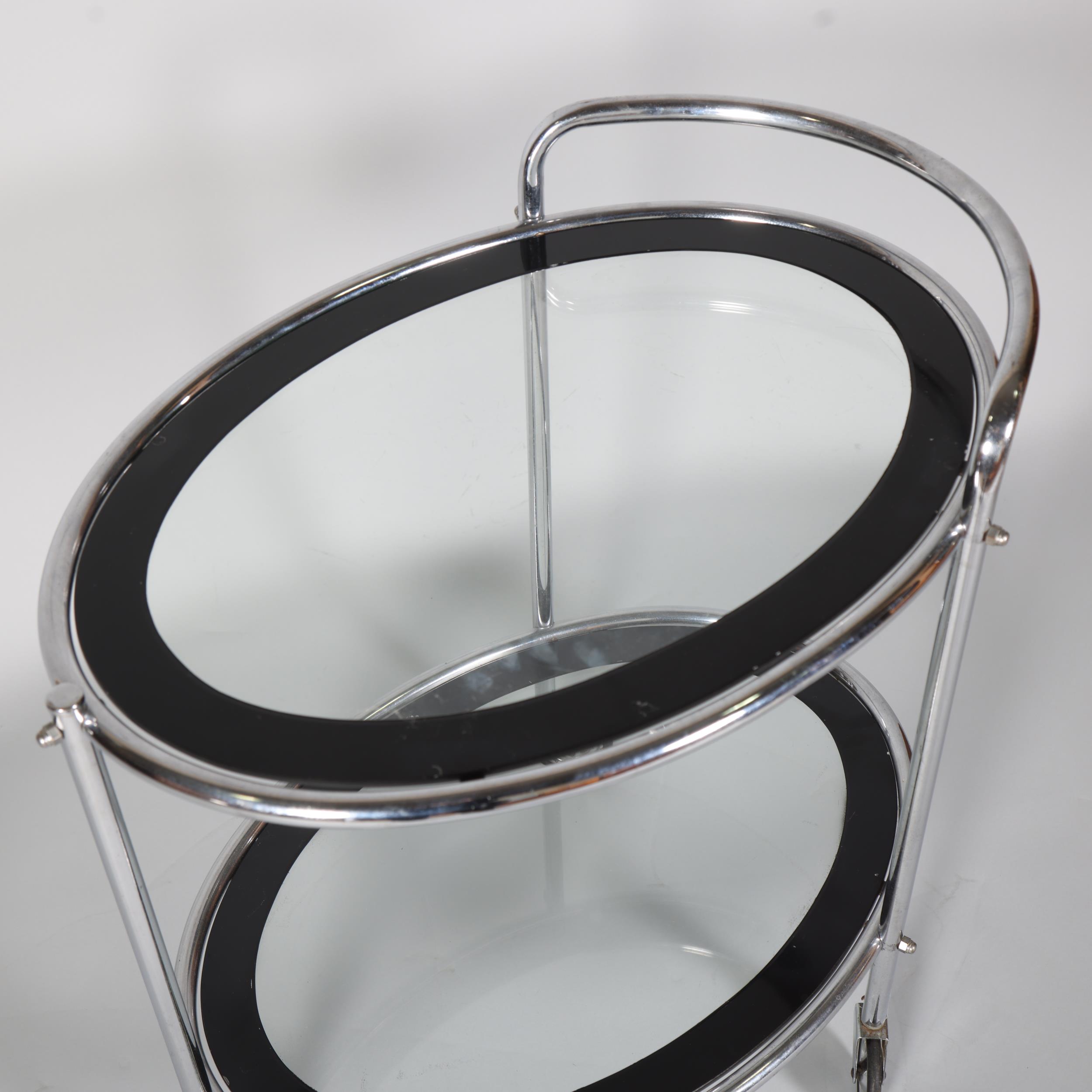 Art Deco chrome plate 2-tier cocktail trolley, with original black/clear glass panels, length 67cm - Image 2 of 4