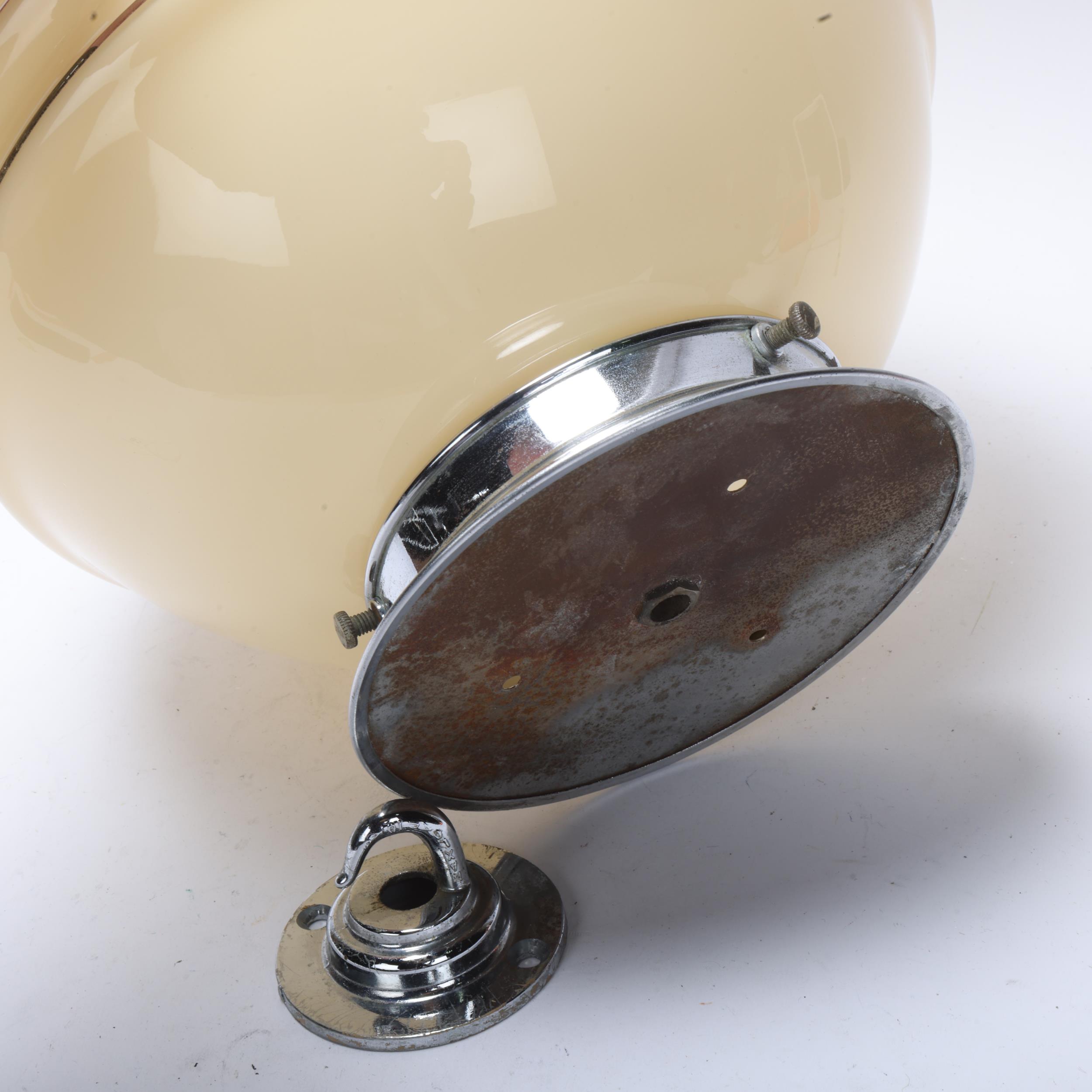 Art Deco globular ceiling light fitting, with silver lined opaque glass shade and chrome fitting, - Image 2 of 3