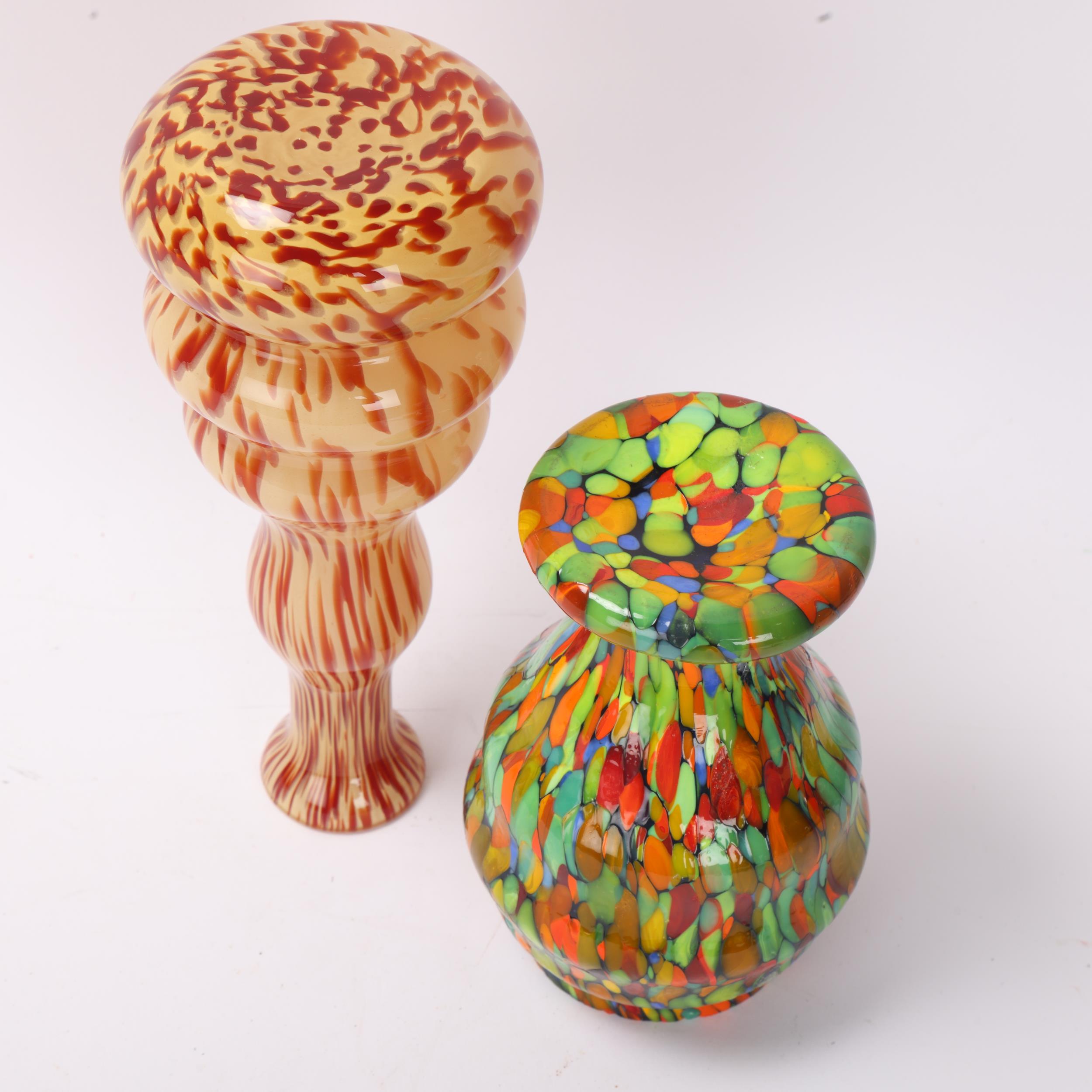 2 vintage Czech glass vases, no makers marks, tallest 20cm Multi-coloured vase probably had metal - Image 3 of 3