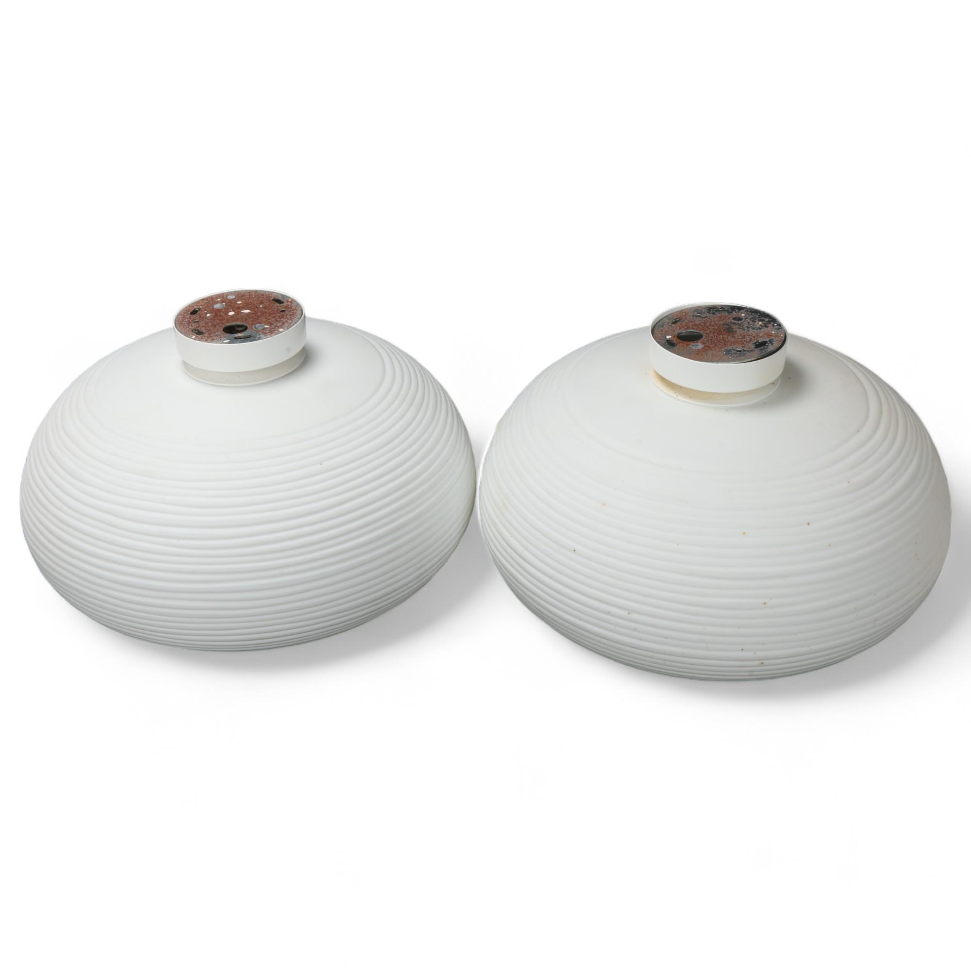 A Pair of Foscarini "Rituals" white glass ceiling lights, with two ceiling roses', diameter approx