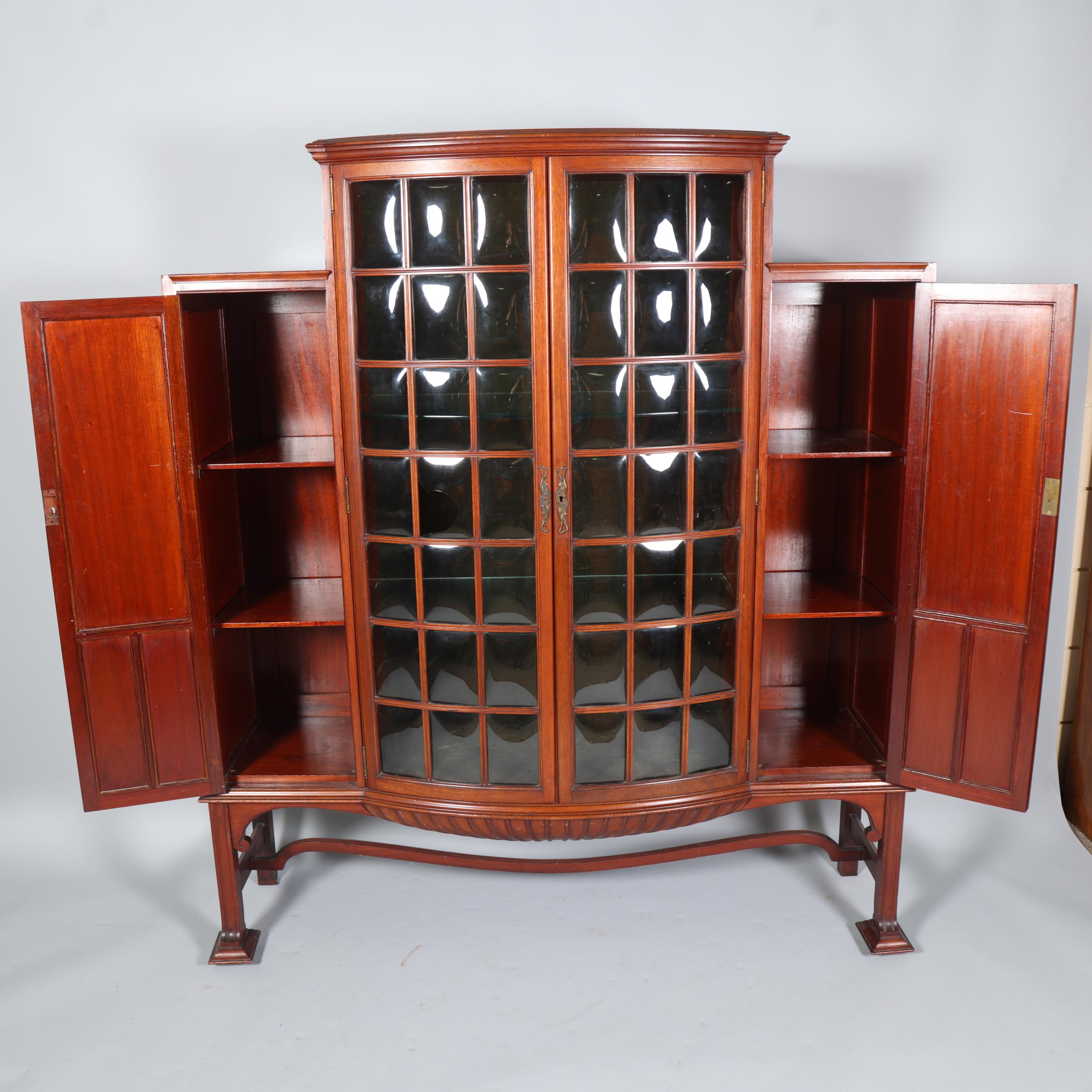 Shapland & Petter, an Art Nouveau mahogany display cabinet, 2 central doors with bow-glass panels - Image 11 of 11