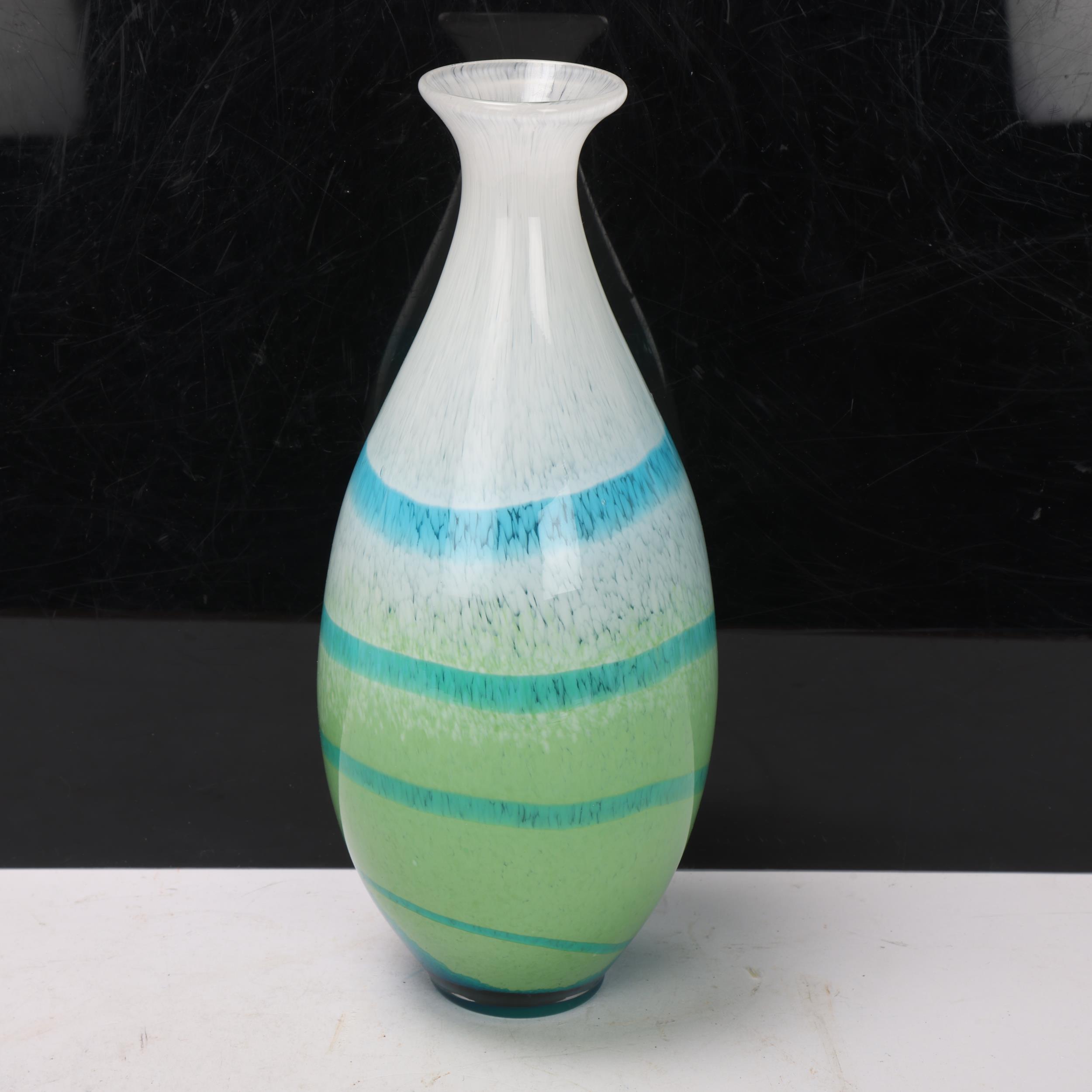 A hand blown blue/green glass vase, with polished pontil to base, no makers marks, height 28cm - Image 3 of 3