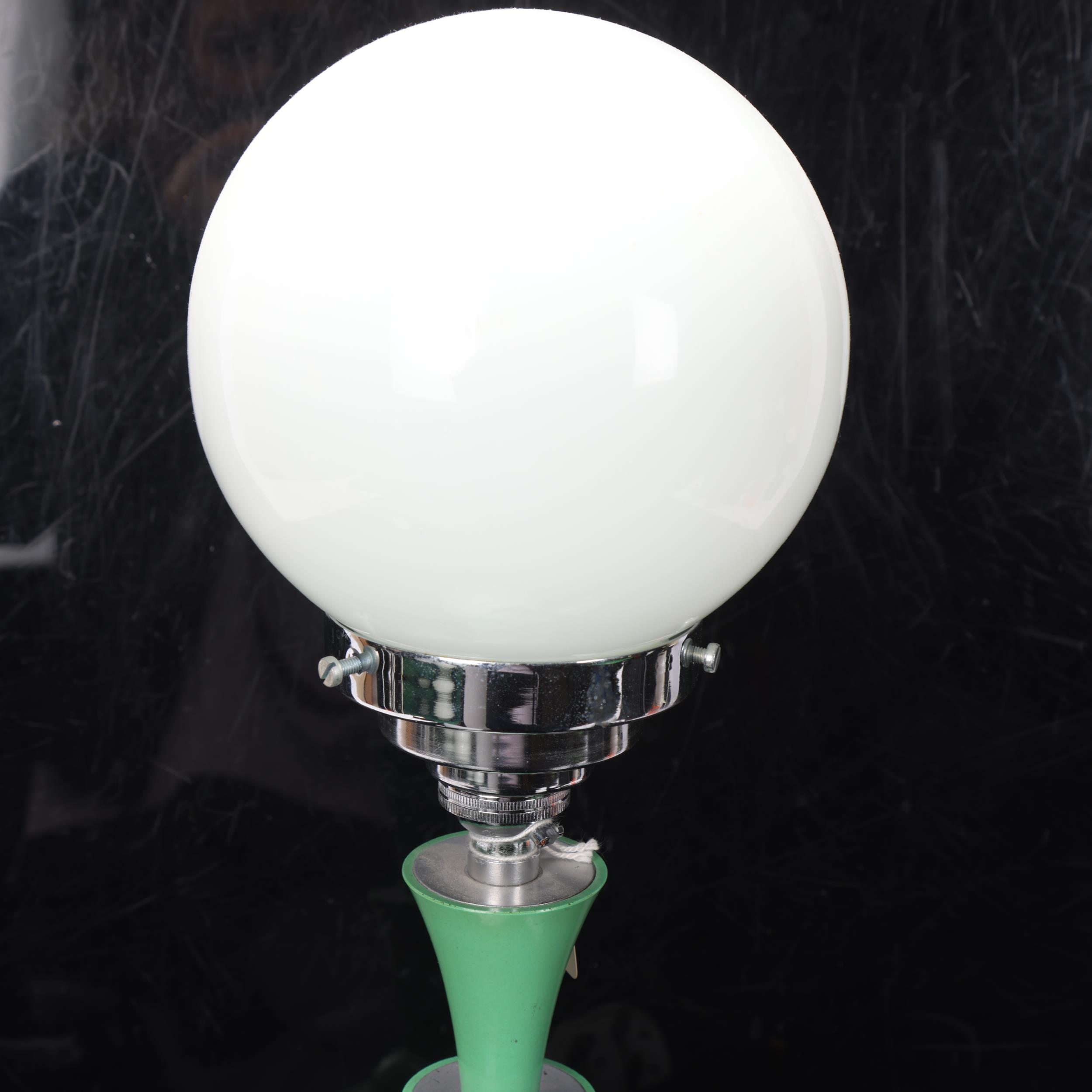 Art Deco green Bakelite table lamp, with chrome fitting and milk glass shade, height approx 40cm - Image 3 of 3