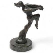 Max le Verrier (1891 - 1973), Isa, patinated bronze car mascot on circular marble base, signed,