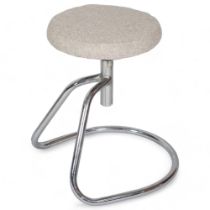 A mid-century modernist cantilever tubular steel height-adjustable stool, height 49cm Good