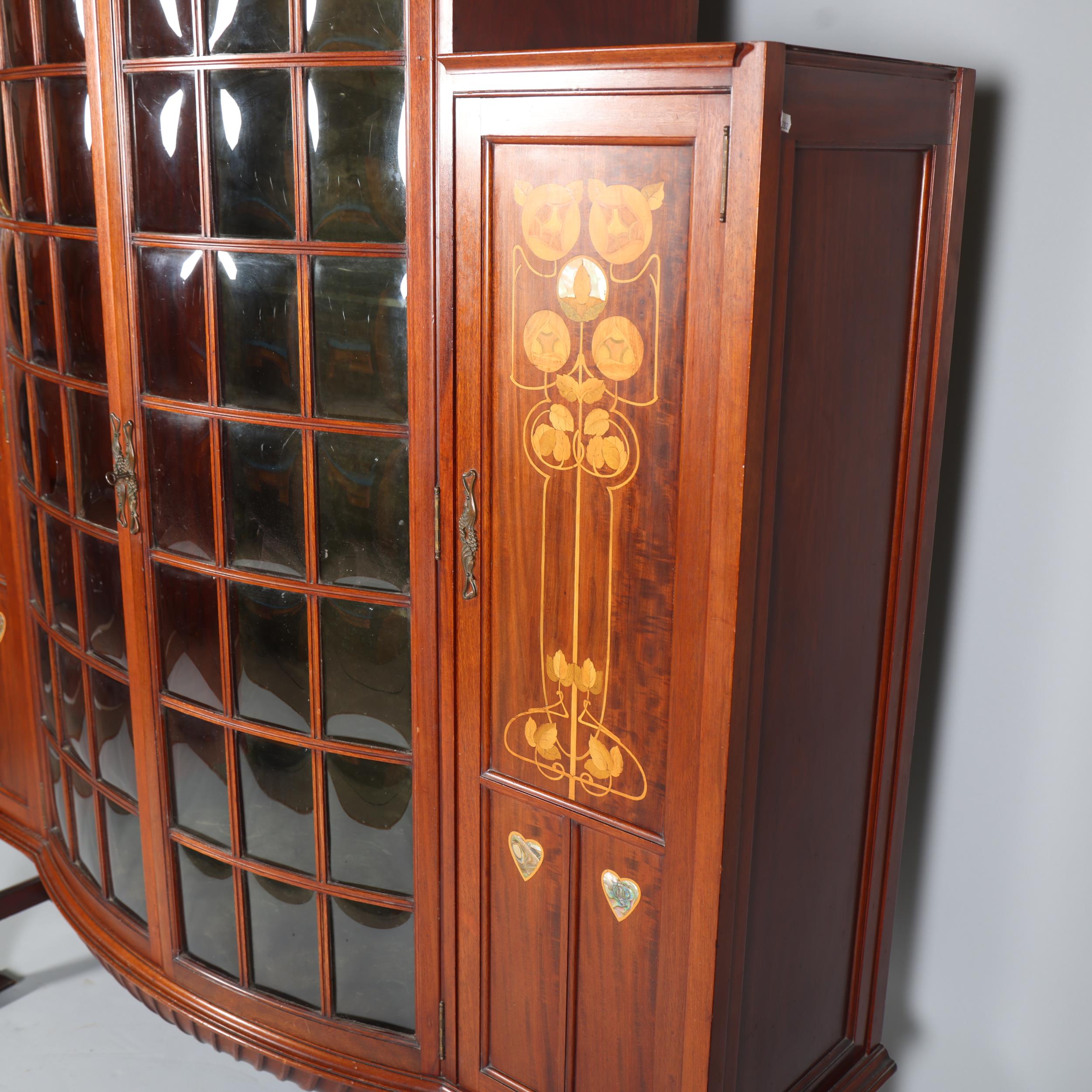 Shapland & Petter, an Art Nouveau mahogany display cabinet, 2 central doors with bow-glass panels - Image 5 of 11