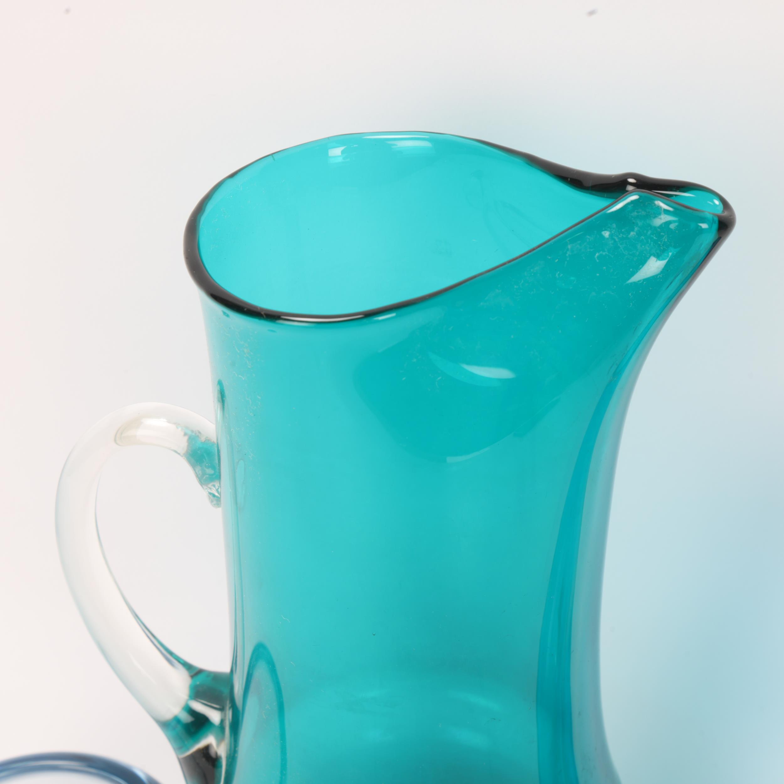 3 pieces of mid century blue tone glassware, including Holmegaard aqua glass bowl with makers marks, - Image 2 of 3