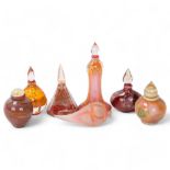 RICHARD CLEMENTS studio glass, 7 scent bottles with stoppers, most with gallery labels to base,