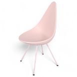 ARNE JACOBSEN - a Fritz Hansen Drop chair , the pink moulded seat on pink enamelled legs, designed