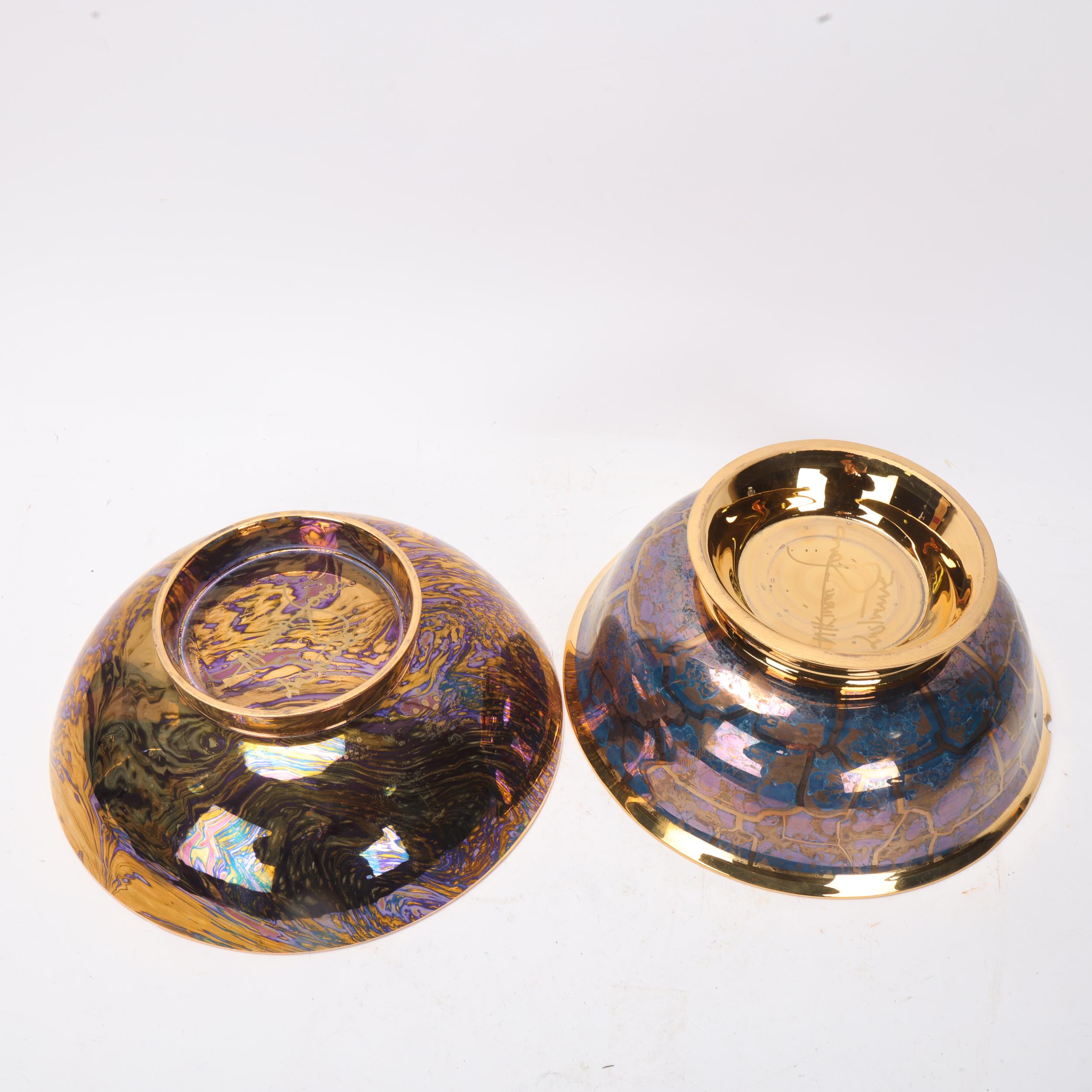 CAROLINE & STEPHEN ATKINSON-JONES, two slip-cast fruit bowls, with gold lustre glaze, signed to - Image 3 of 3