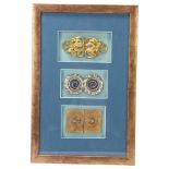 3 Art Nouveau buckles, mounted in good quality modern frame, overall frame dimensions 39.5cm x