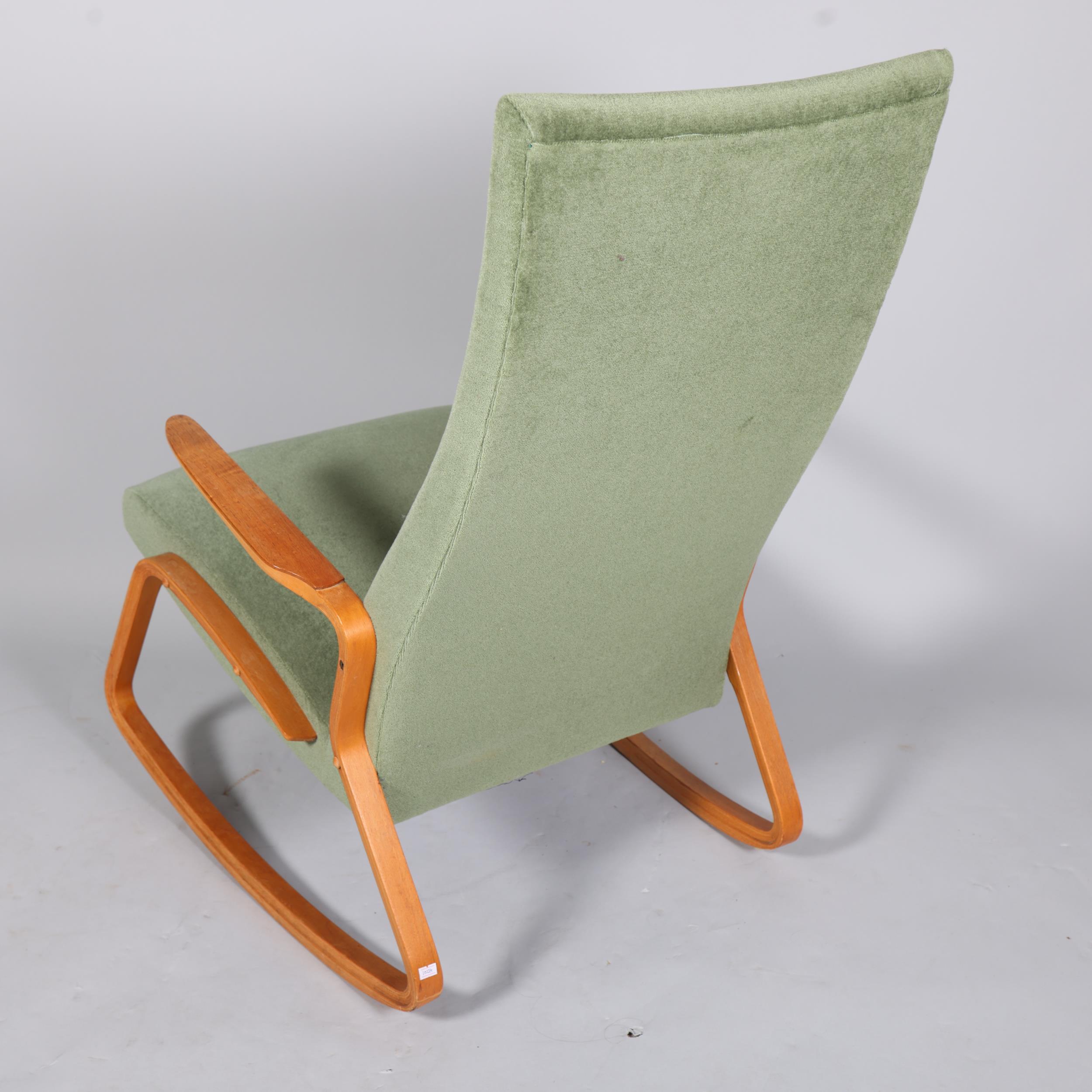 GORDAN GRAY, a unique mid-century rocking chair with one piece arm and rocker in bent laminated - Image 3 of 4