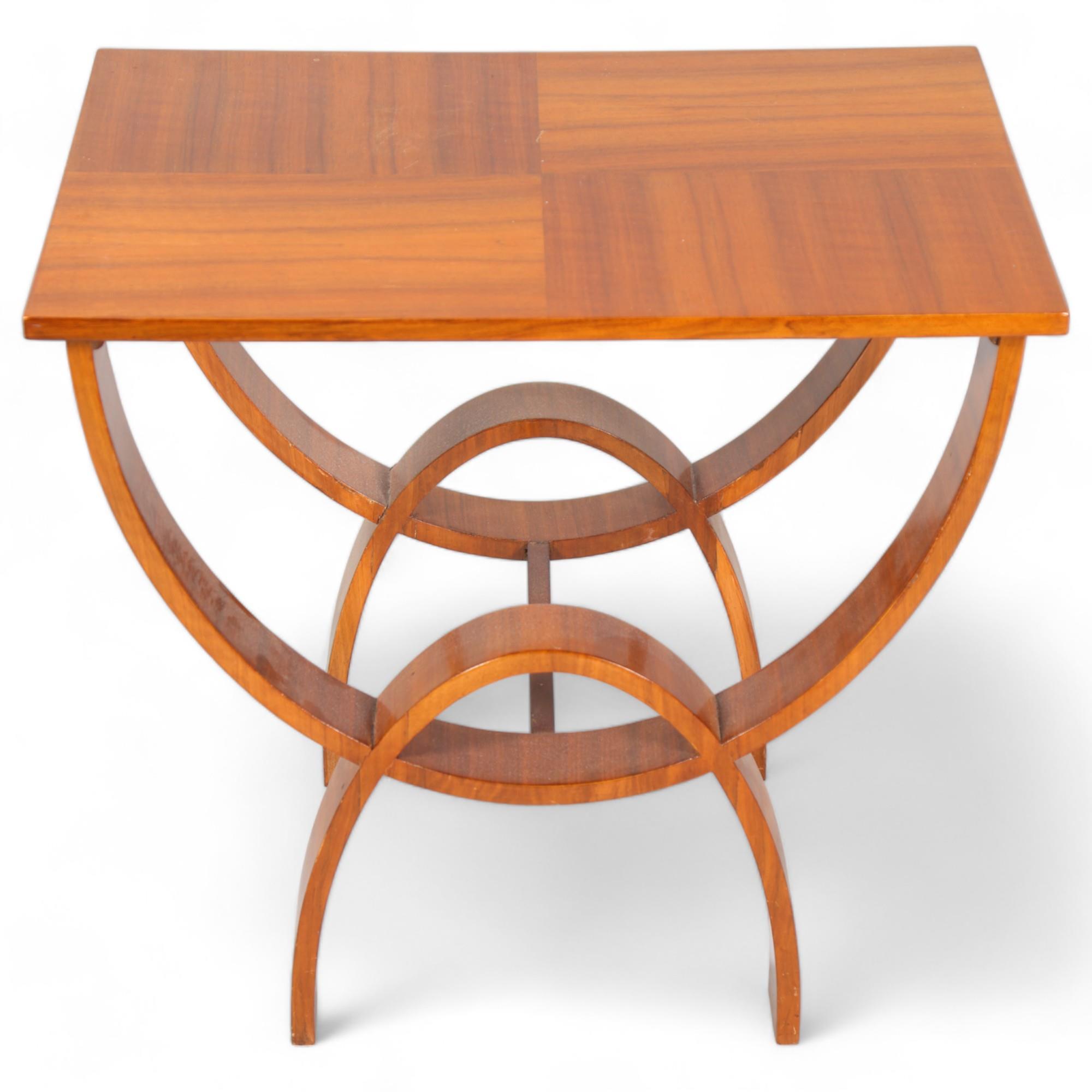 Art Deco walnut rectangular occasional table, with quarter veneer top, 58cm x 41cm, height 53cm