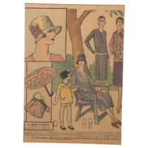 French Art Deco fashion lithograph, image 35cm x 24cm, overall frame dimensions 64cm x 48cm Good