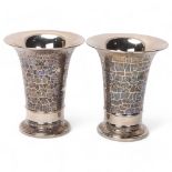 CAROLINE & STEPHEN ATKINSON-JONES, a pair of slip-cast trumpet vases, with silver lustre glaze,