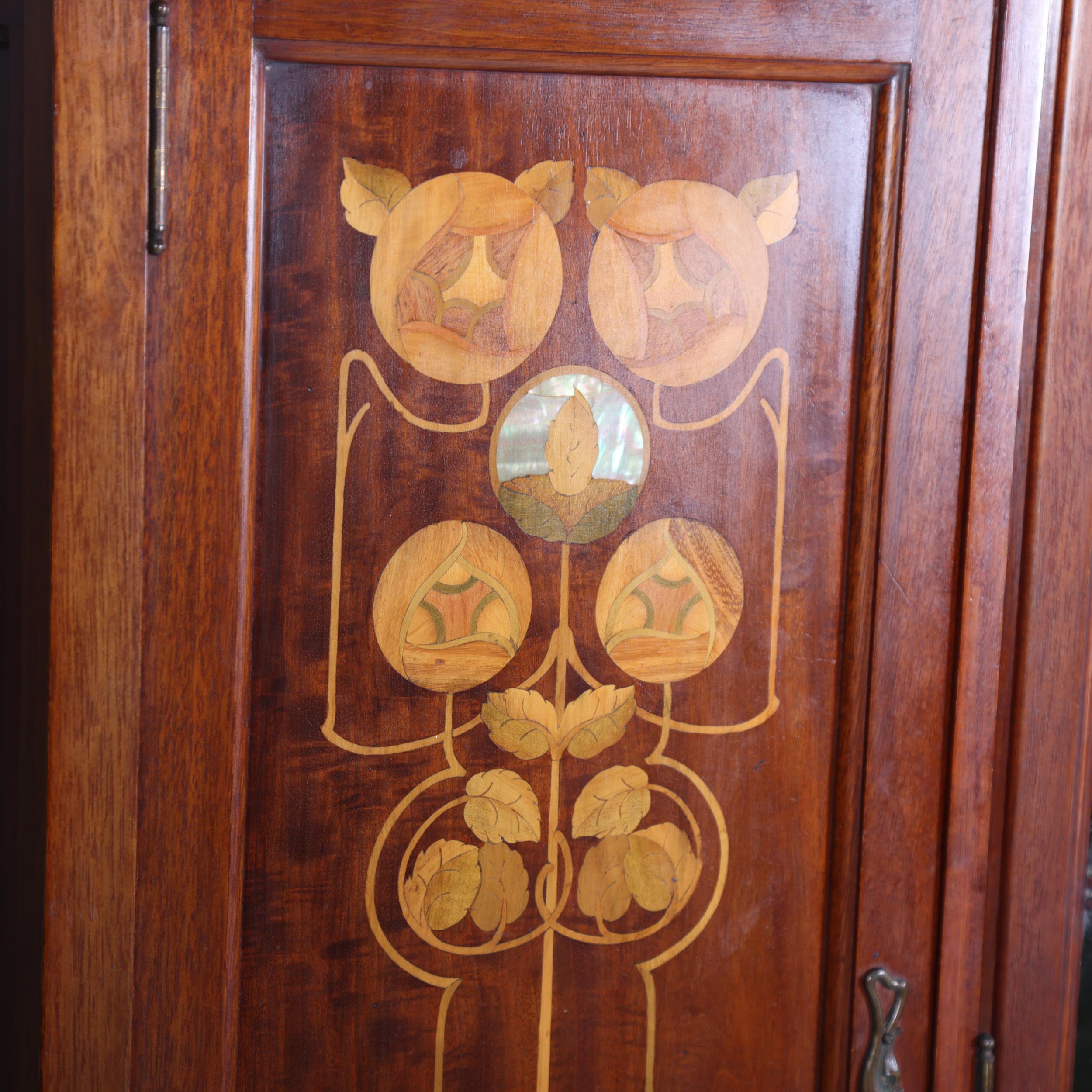 Shapland & Petter, an Art Nouveau mahogany display cabinet, 2 central doors with bow-glass panels - Image 3 of 11