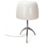 A Foscarini "Lumiere" table lamp, polished steel base and white glass shade, with dimmer switch,