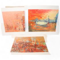 4 mid-century print of Venice, de Bouvier de Cachard, dated 1970, one signed in pencil and