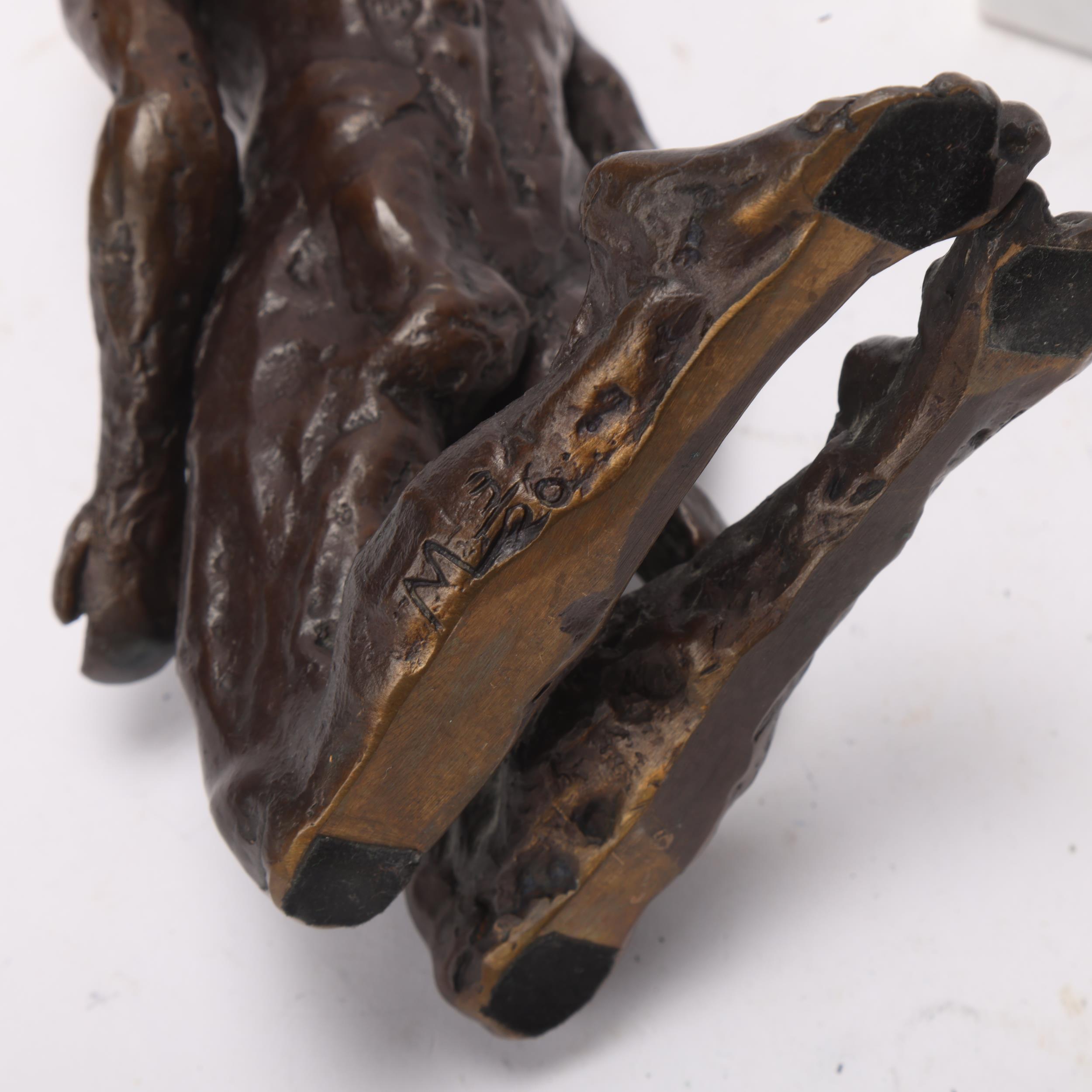 MAUREEN LANGLEY (b.1931), a bronze figure of a kneeling man on a marble base, signed ML 3/6, - Image 3 of 3