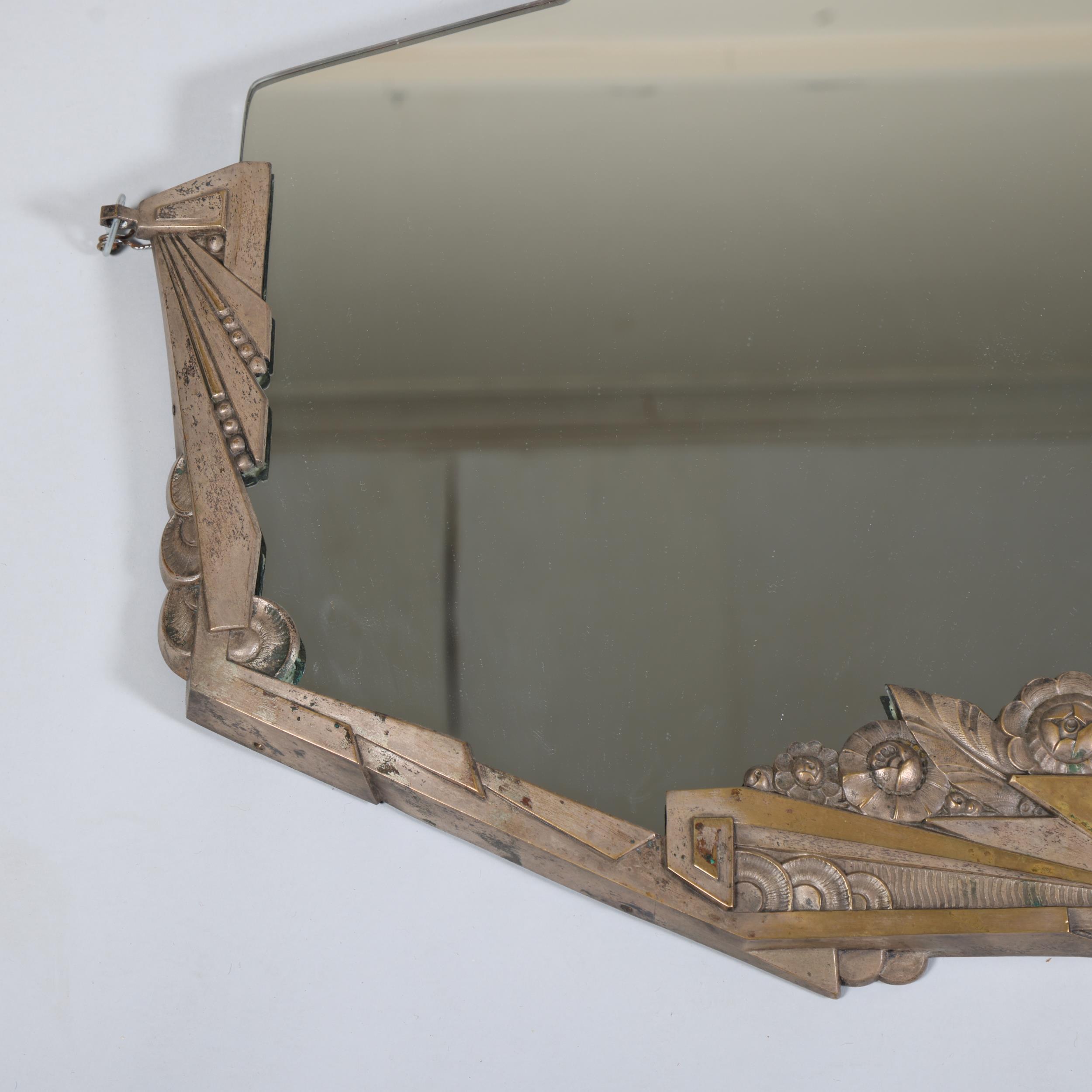 Art Deco silver patinated bronze framed wall mirror, width 91cm, height 53cm - Image 2 of 4