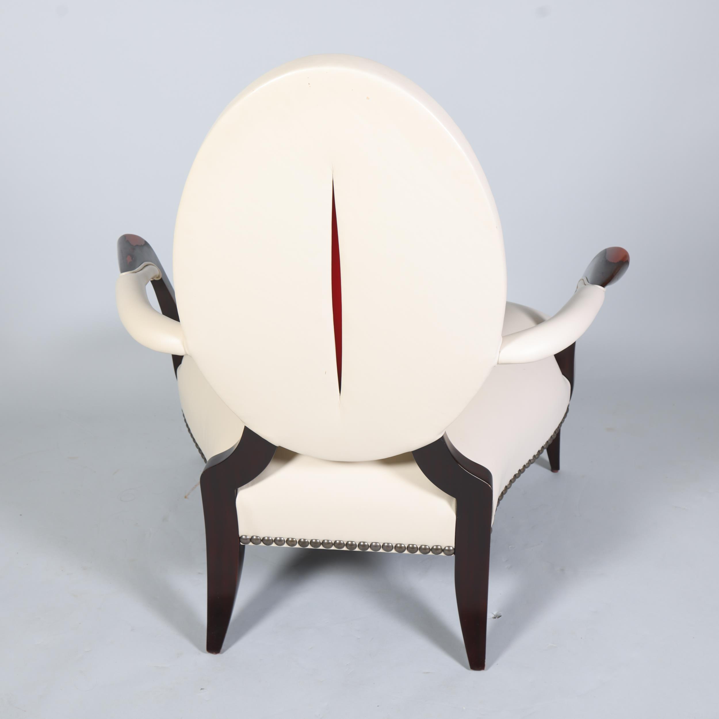 A Christopher Guy salon chair, white studded leather upholstery with silk-cut back to reveal red - Image 5 of 5