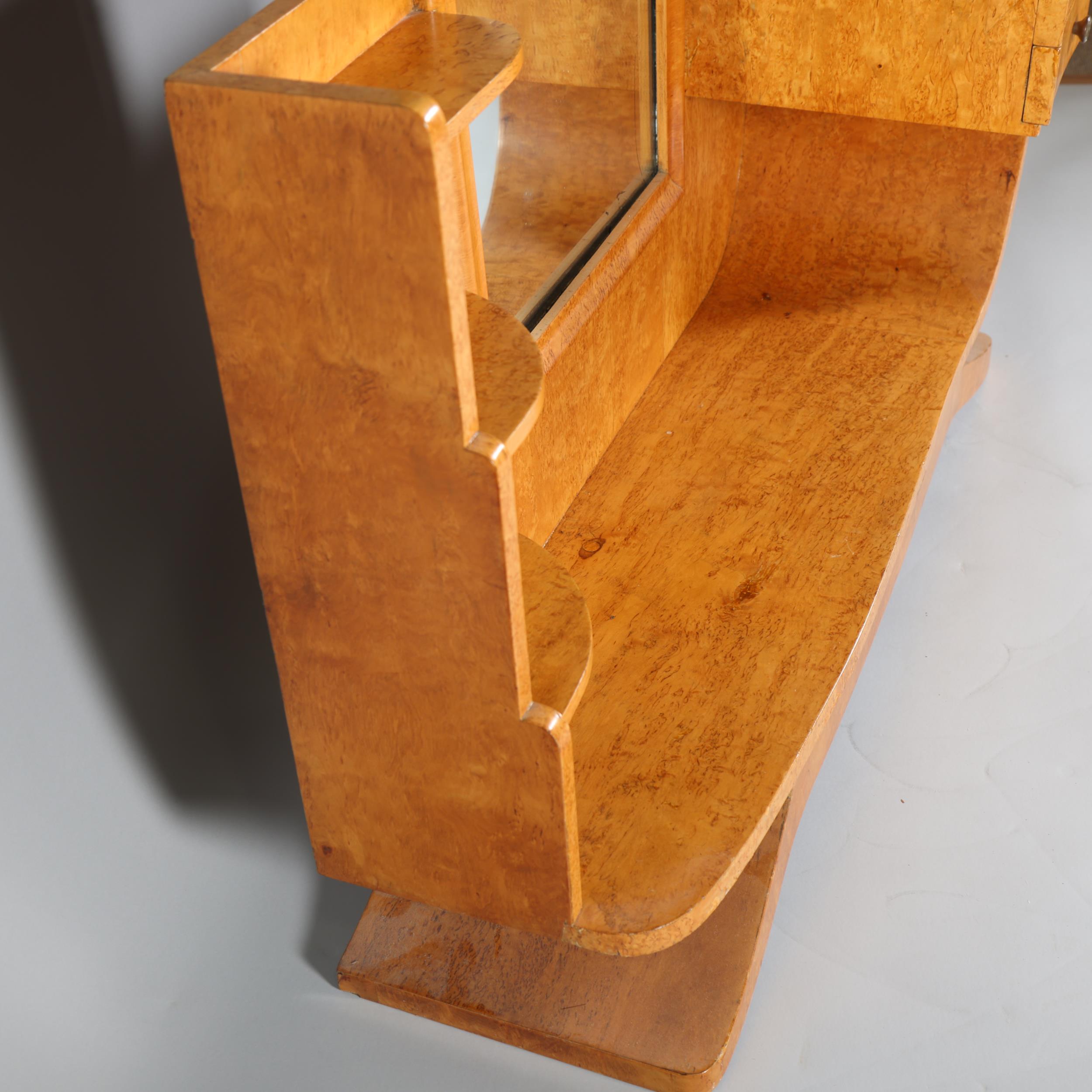 Art Deco birdseye maple cheval mirror/dressing stand, with 2 small fitted drawers, width 109cm, - Image 5 of 6