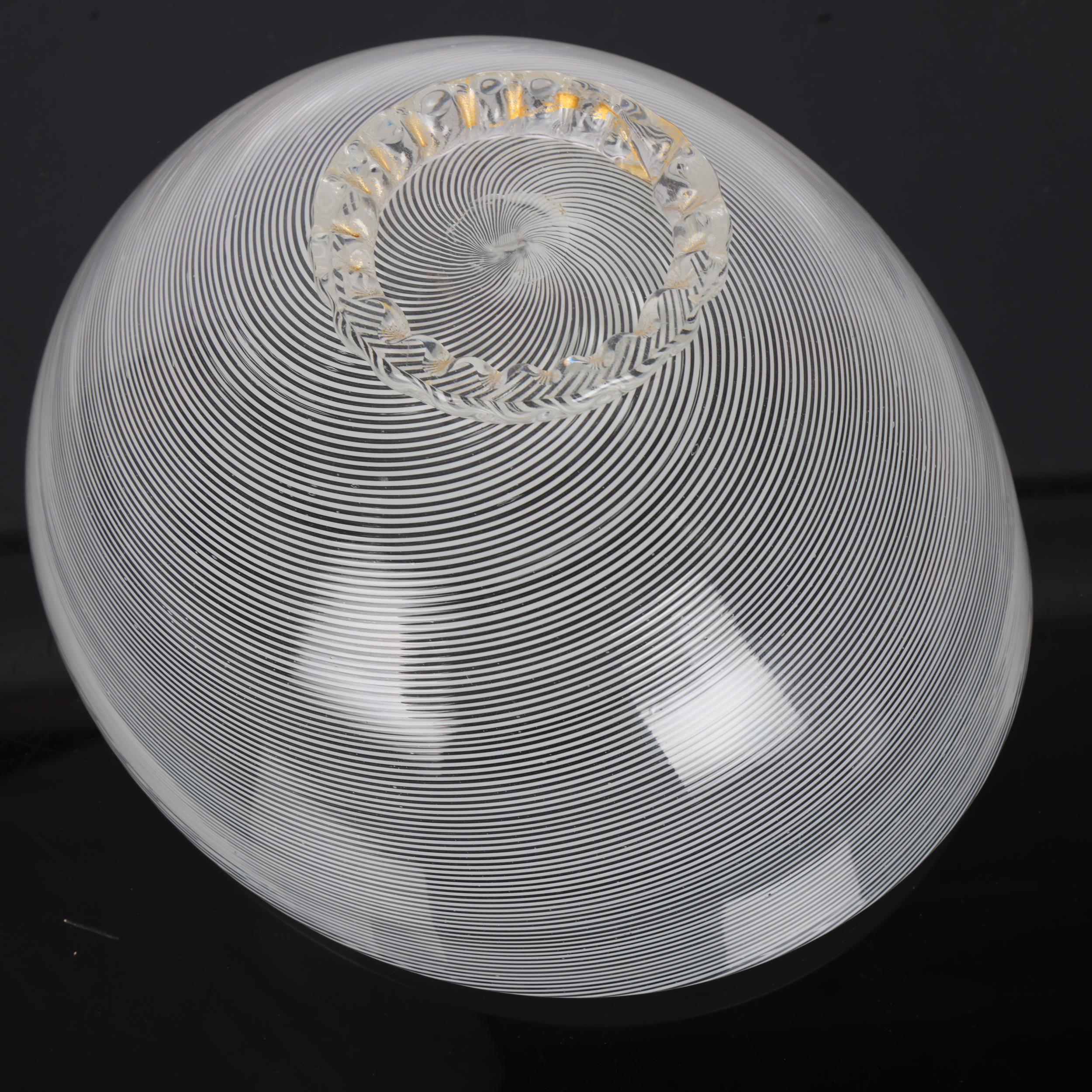 DINO MARTENS for Aureliano Toso, Murano, a white threads ‘filigrana’ oval bowl on gold inlay foot, - Image 2 of 3