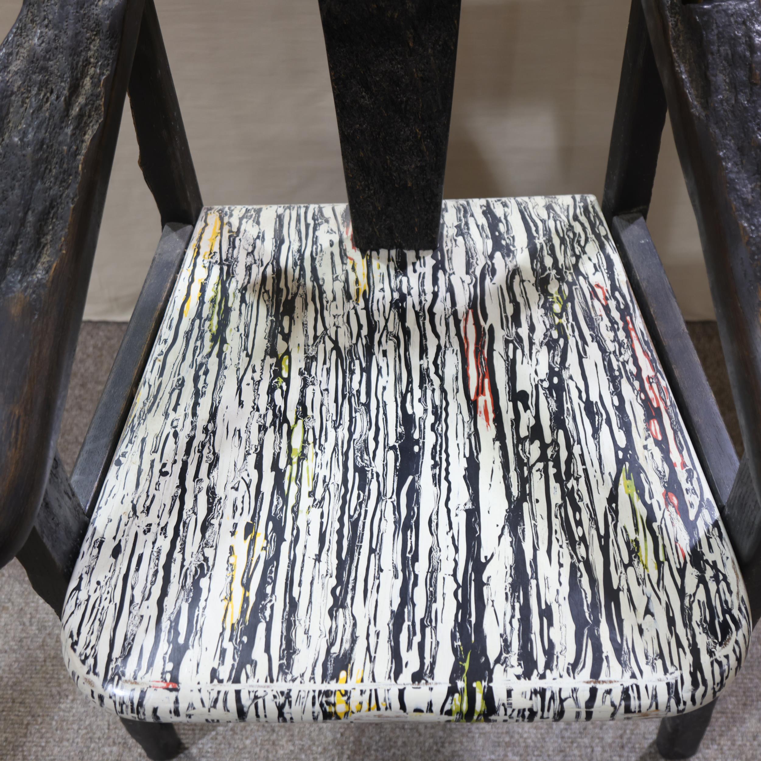 TERRY WARREN, a hand made ebonised driftwood armchair, with marble painted seat and painted insert - Image 2 of 4