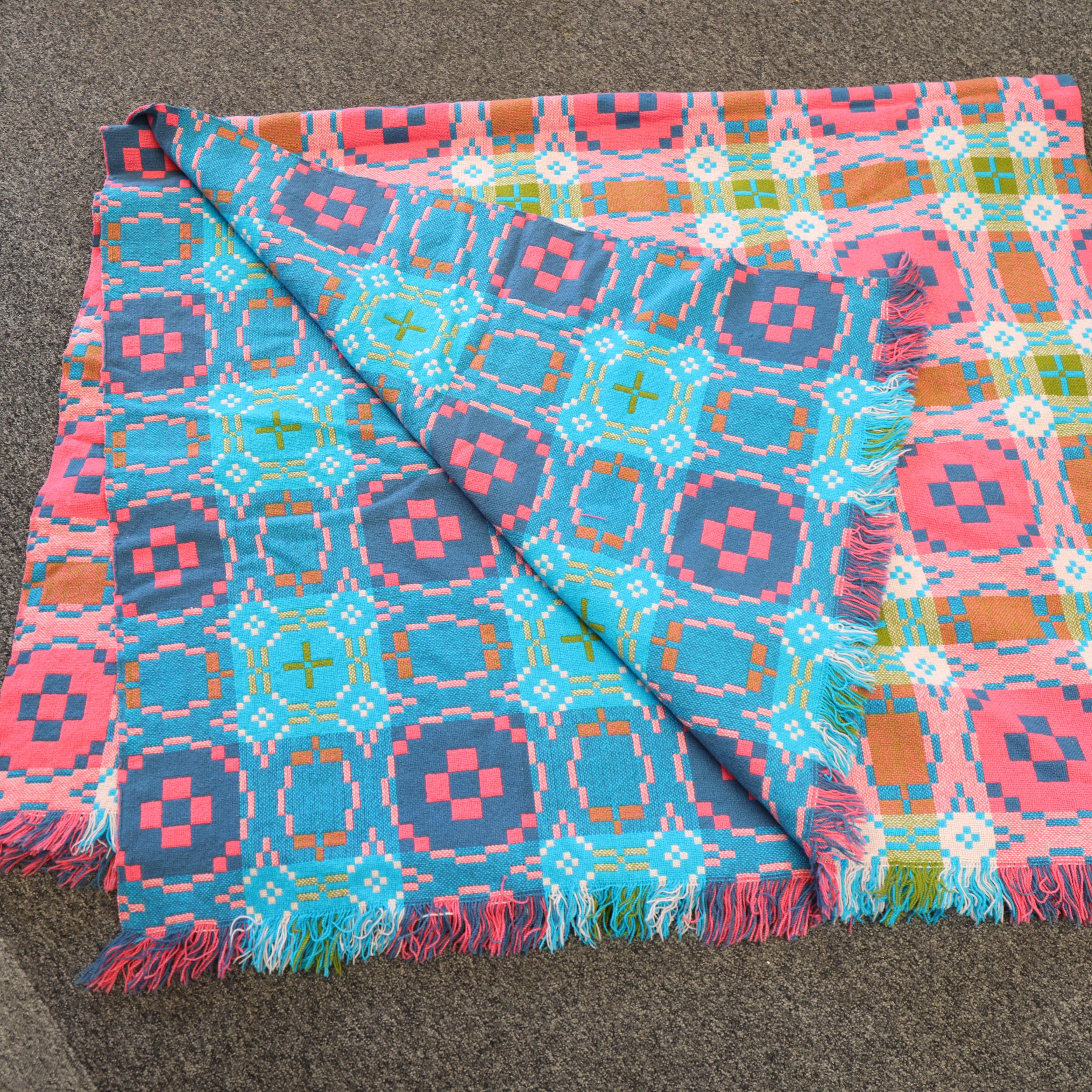 A Welsh Blanket, reversible in pink/green/blue wool, no makers label, 240 x 195cm Good condition - Image 2 of 3