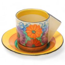 Clarice Cliff Gayday coffee cup and saucer, saucer diameter 10cm Good condition, no chips cracks
