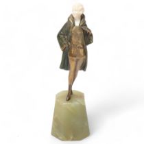 Josef Lorenzl, Art Deco Austrian bronze and ivory figure of a lady, circa 1930, signed, onyx base,