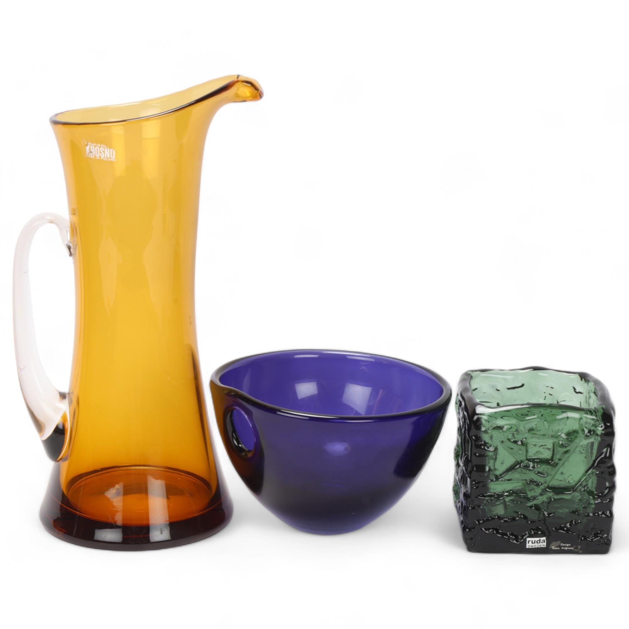 GOTE AUGUSTSSON for Ruda Glass, Sweden, a 1970's square smoked and textured glass vase, with