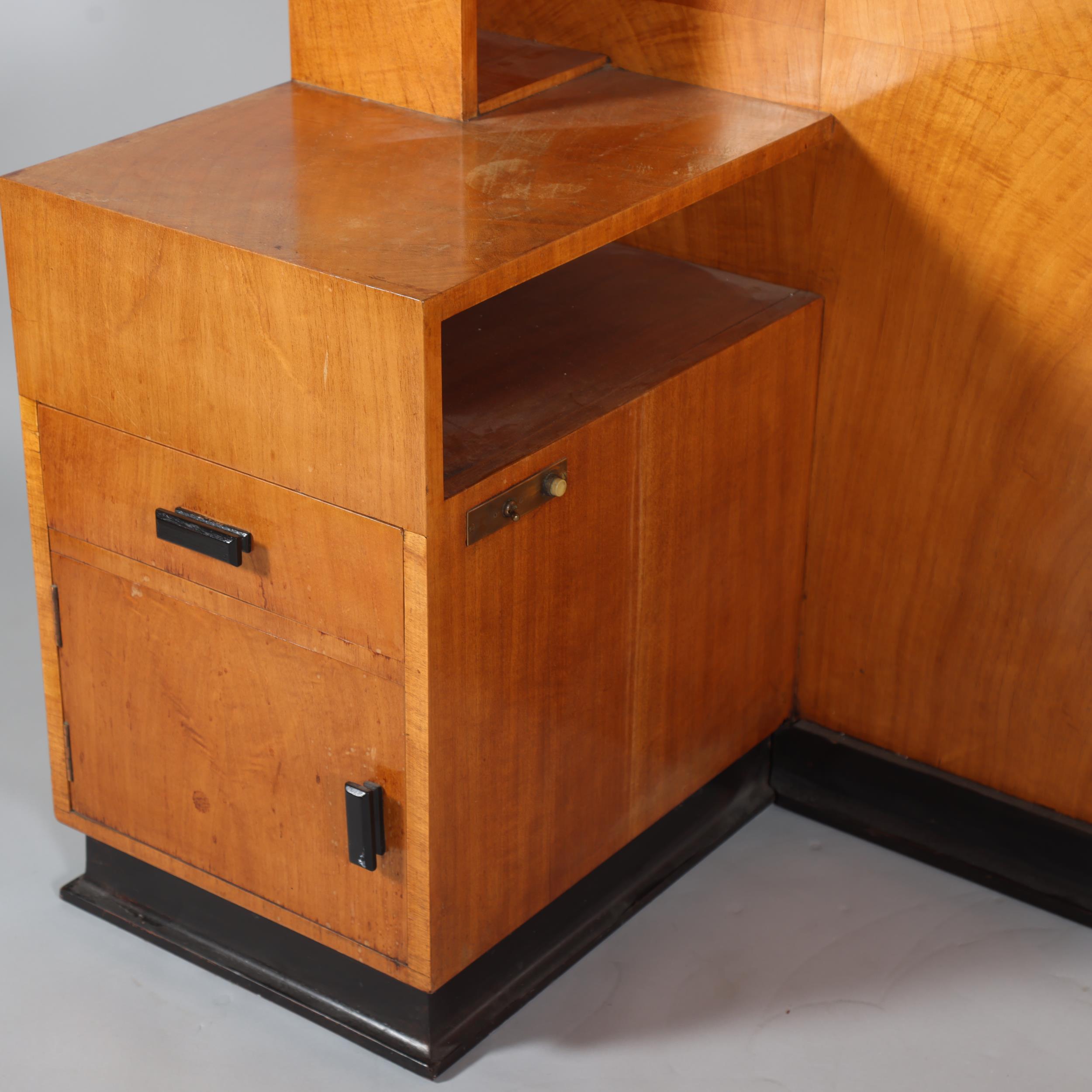 Art Deco walnut bedhead with integral bedside cupboard, width 145cm, height 107cm - Image 2 of 5