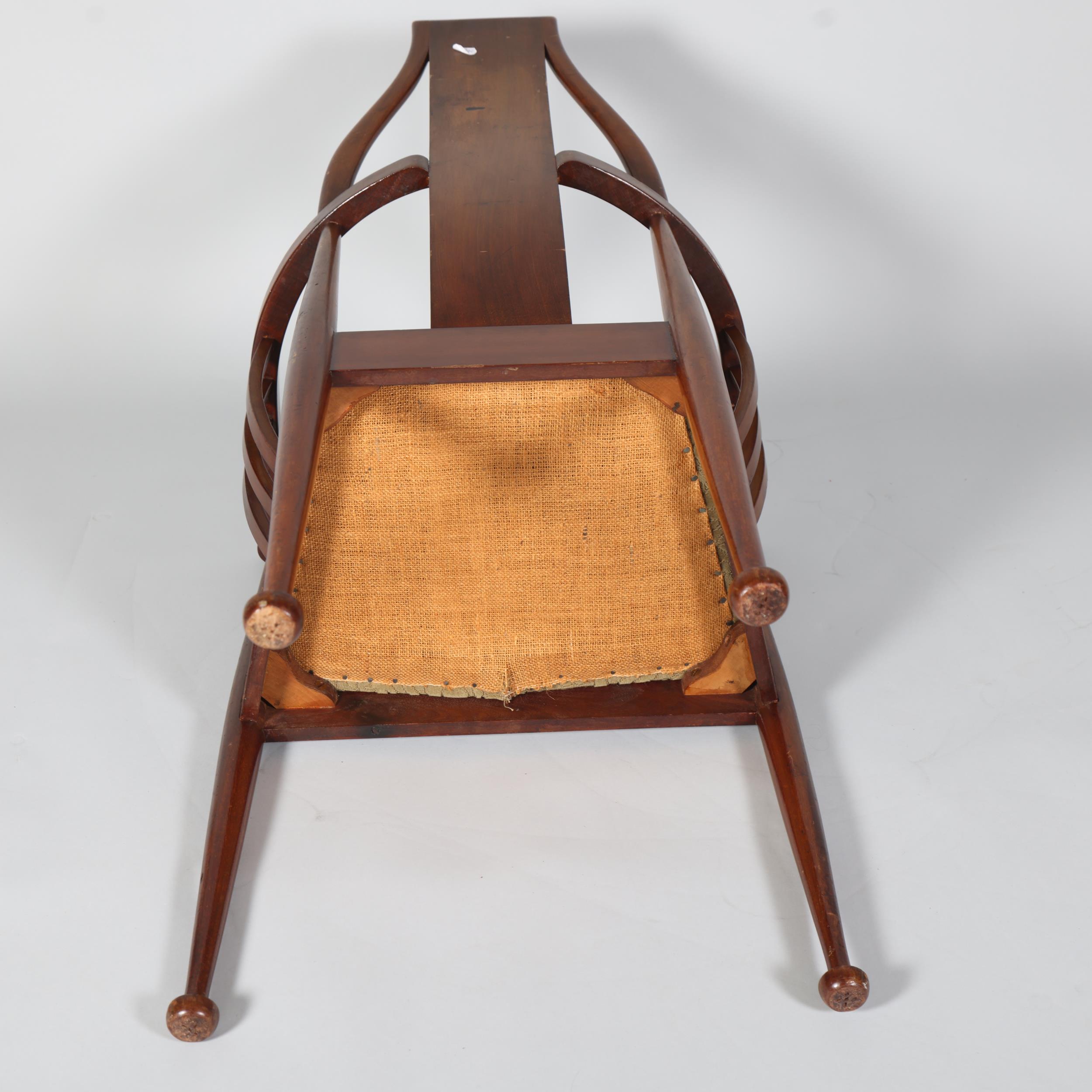 Scottish Art Nouveau mahogany bow-arm hall chair, with marquetry inlaid back, height 97cm - Image 5 of 5