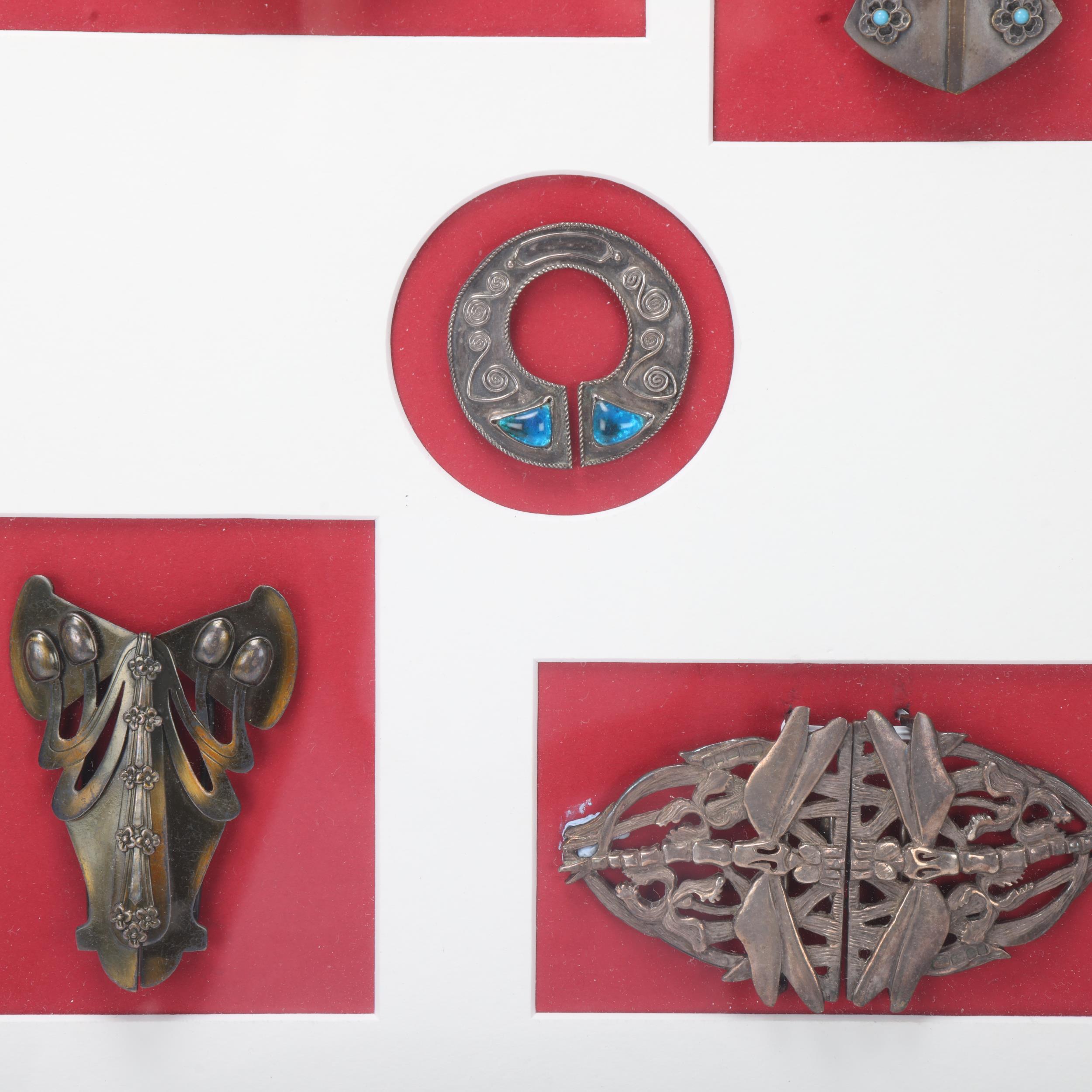 5 Art Nouveau buckles, mounted in good quality modern frame, overall frame dimensions 42cm x 38cm - Image 2 of 3