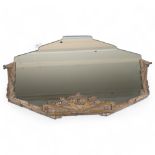 Art Deco silver patinated bronze framed wall mirror, width 91cm, height 53cm